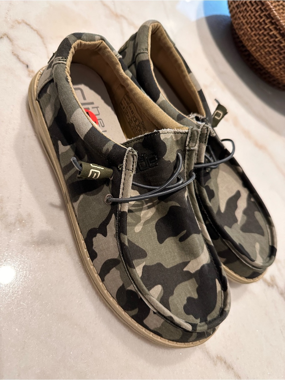 Hey Dude Men's Camo Slip-On Loafers in Green and Black